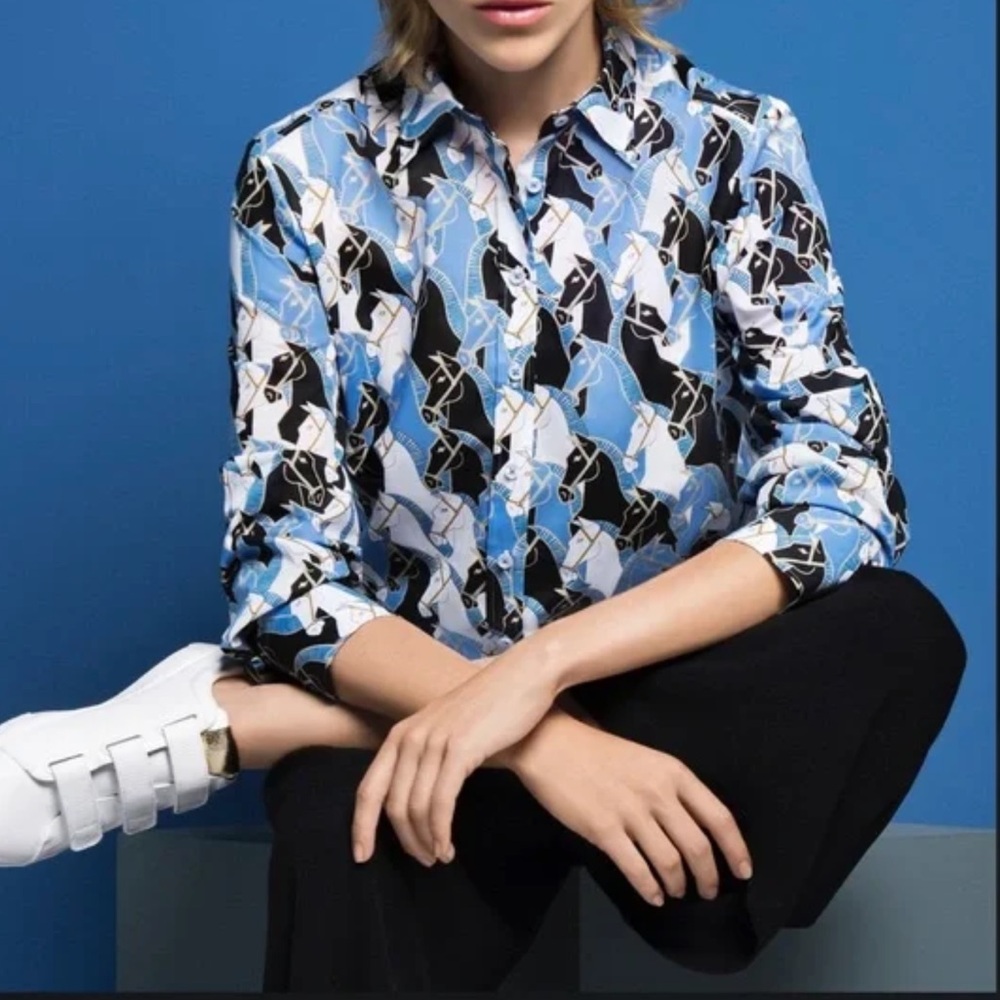 Eterna horse print Blouse in Brown